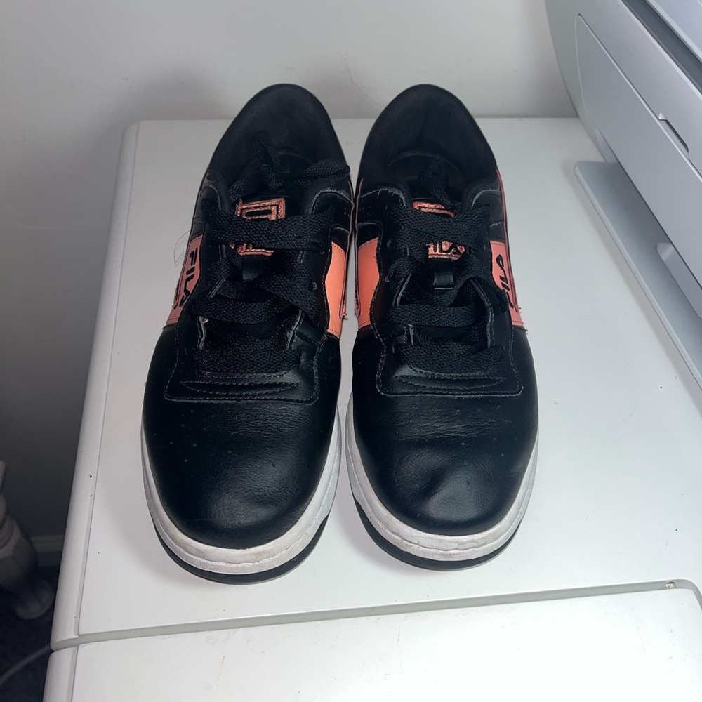 Women’s Black and Coral Fila Sneakers